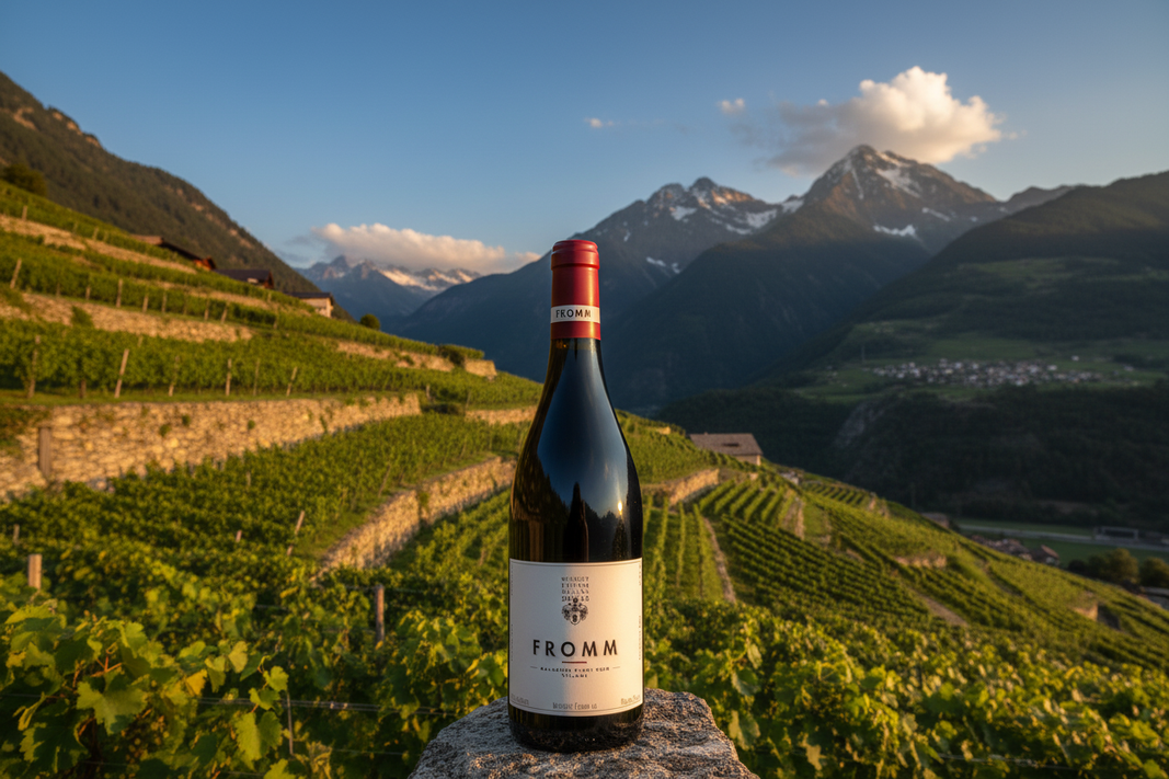 スイス・グランビュンデン州のワイン畑とFROMMワイン